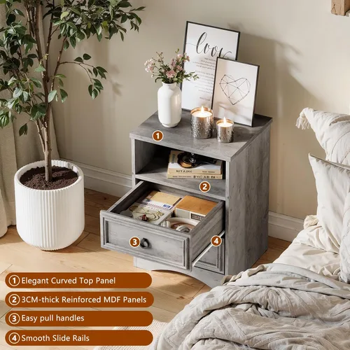 Miniatura 5 de Juego de 2 mesitas de noche con 2 cajones, mesita de noche de 18 pulgadas de ancho con cajones para dormitorio, mesa auxiliar de cama grande y mesa