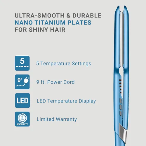 Miniatura 3 de BabylissPRO Nano Titanium Ultra-Sleek Hair Straightener, Flat Iron for All Hair Types Azul