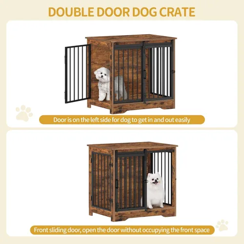 Miniatura 4 de Hzuaneri Mueble de jaula para perros de 27.2 pulgadas con puerta de granero, perrera resistente para interiores con 2 puertas, mesa auxiliar