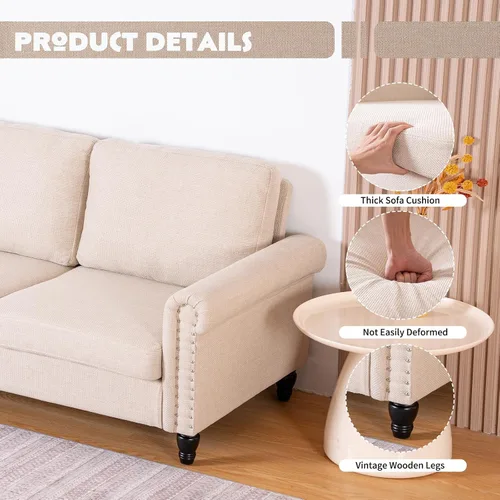 Miniatura 7 de J.C.UP Sofá biplaza de 57 pulgadas, sofás pequeños para sala de estar con tela de lino, cómodo sofá de dos plazas tapizado para dormitorio con patas