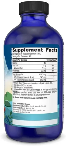 Miniatura 2 de Nordic Naturals Aceite de hígado de bacalao ártico, sin sabor, 8 onzas, 1060 mg de Omega-3 totales con EPA y DHA, salud cardíaca y cerebral