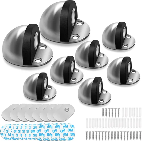 Miniatura 8 de HUTLON Topes de puerta, paquete de 2, tope magnético de puerta, autoadhesivo, negro para montaje en suelo, soporte magnético para puerta