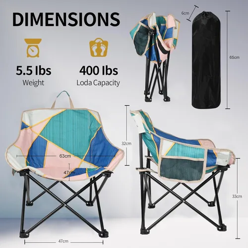 Miniatura 2 de Paquete de 2 sillas de camping para adultos, sofá plegable portátil, fácil de instalar, silla de patio, asiento acolchado para césped, silla