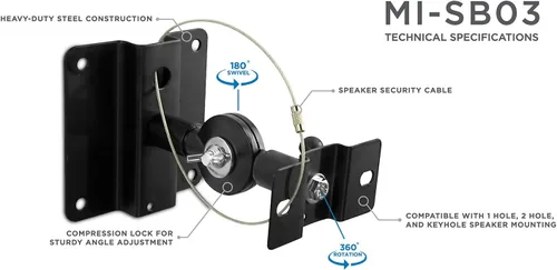 Miniatura 4 de Mount-It! Mount-it - Soportes universales para altavoces satelitales de alta resistencia, color negro