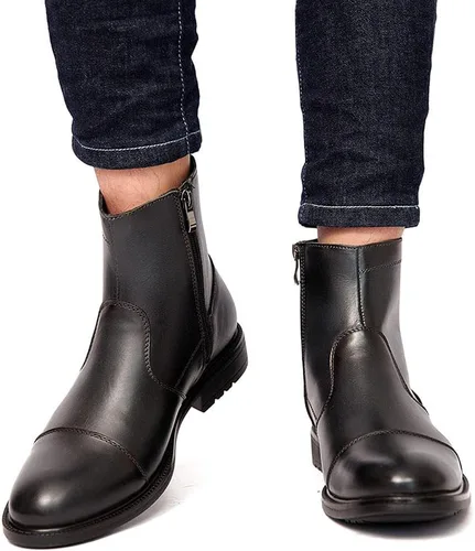 Miniatura 6 de Botas de vestir Chelsea para hombre, botas altas o medias, sin cordones, para negocios, de cuero genuino, para trabajo, uso diario, zapatos casuales
