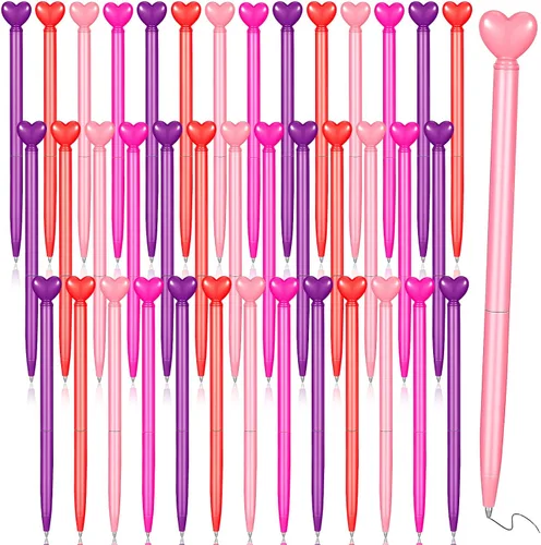 Miniatura 8 de Fuutreo 32 bolígrafos retráctiles con forma de corazón para el día de San Valentín, bolígrafo de metal con tinta negra, recuerdo de fiesta