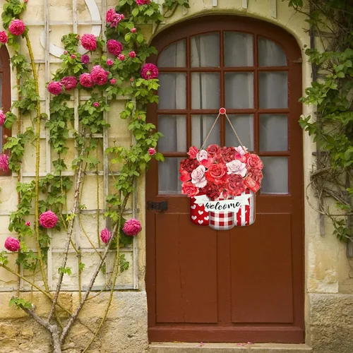 Miniatura 2 de Karenhi Corona de puerta del día de San Valentín para puerta delantera, letrero de madera, decoración del día de San Valentín, decoración