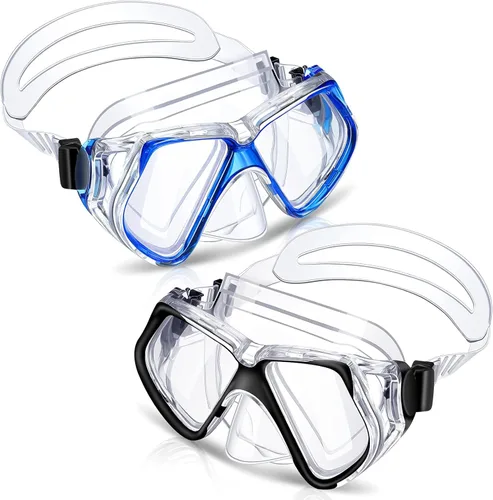 Weewooday 2 gafas de natación para adultos con cubierta para la nariz, antiempañamiento, máscara de buceo, visión amplia, sin borrosidad, vidrio