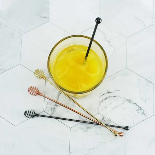 Miniatura 4 de BURLIHOME - Palitos de café especiales, cucharas especiales de acero inoxidable, cuchara mezcladora esférica, palitos sólidos/huecos para Negro