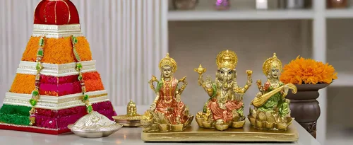 Miniatura 6 de alikiki Estatua hindú de Lakshmi Ganesha Saraswati – Ídolo de Laxmi Ganesh para decoración del tablero del automóvil, templo mandir Pooja, artículo