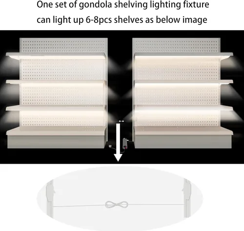 Miniatura 5 de Kit de luces de estantería de góndola de 48 pulgadas con 8 barras de luz LED de color blanco puro de 6000 K, fuente de alimentación y accesorios