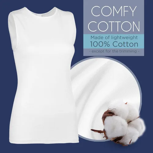 Miniatura 4 de Camiseta sin mangas para mujer - Algodón - Cuello alto, diseño de hombro completo