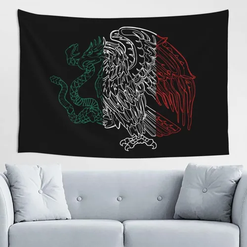 Miniatura 25 de JUHIOPOI Tapiz de pared con bandera de México, arte nocturno mexicano para decoración de pared lateral de dormitorio, (60 x 40 pulgadas)