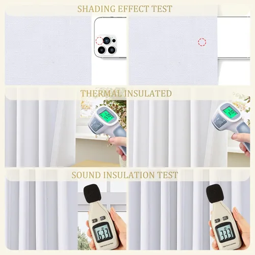Miniatura 44 de Cream Linen Blackout Curtains 96 Length 2 Panels Set for Living Room Bedroom, 100% Black Out Thermal Insulated Linen Drapes, Room Darkening Grommet