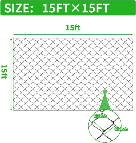 Miniatura 2 de Red de protección tejida para pájaros de 4,6 x 4,6 m, malla de 1,3 cm, fuerte red de protección contra pájaros para árboles frutales, arándanos