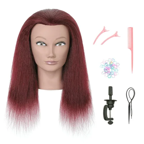 Miniatura 6 de Cabeza de maniquí con cabello humano 100% real para práctica afroamericana, maniquí estilo muñeca, cabeza trenzada, cosmetología, entrenamiento