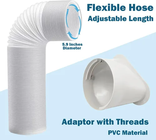 Miniatura 3 de Kit de ventilación de aire acondicionado portátil, manguera de escape de 5.9 pulgadas de diámetro y 59 pulgadas de longitud, panel de sellado de CA