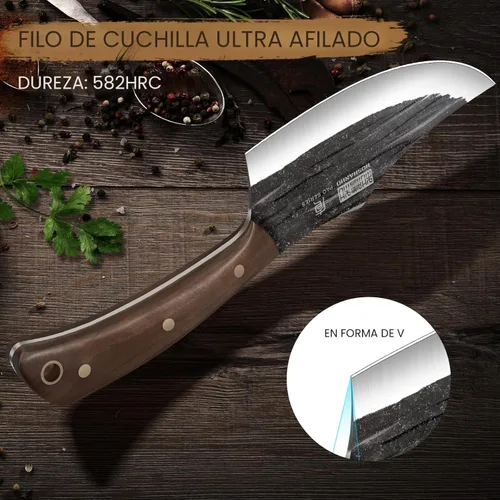 Miniatura 4 de HOSHANHO Juego de cuchillos de carnicero, juego de cuchillos de chef de carnicero forjados a mano con bolsa de rollo, cuchillo afilado para carne