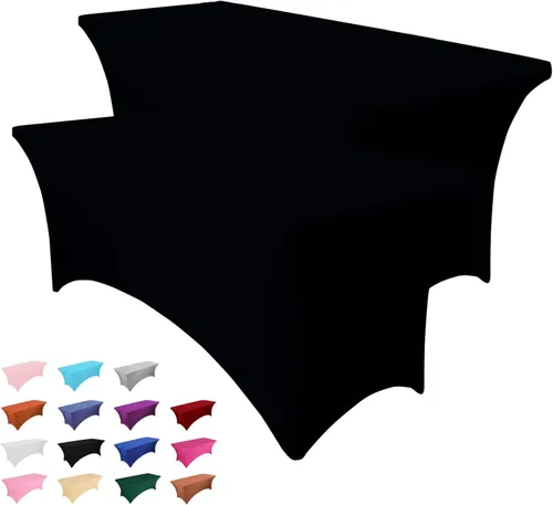 Miniatura 11 de Paquete de 2 manteles rectangulares de 4 pies para manteles rectangulares color gris azulado, elásticos, manteles de elastano para eventos