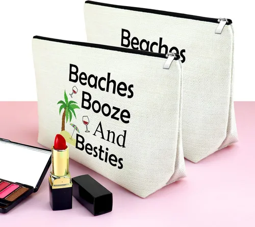 Miniatura 4 de Mxrymvu Regalos de playa para mujeres, bolsa de maquillaje, regalos para amantes de la playa, 2 piezas beige.