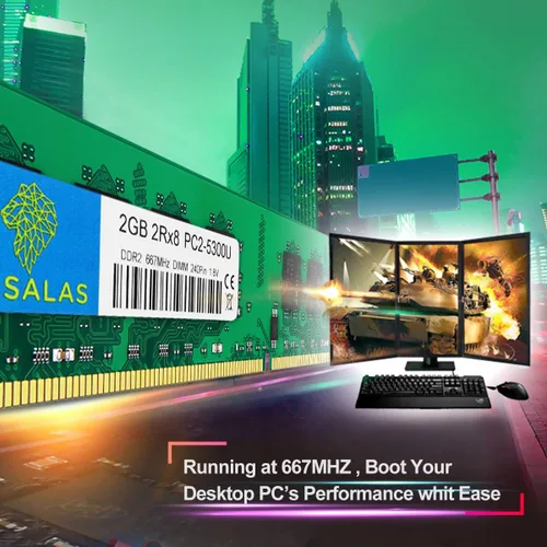 Miniatura 4 de Rasalas DDR2 4 GB Kit (2 x 2 GB) PC2-5300 667MHz RAM - PC2-5300U Udimm 2RX8 1.8V CL5 240 pines no ECC memoria de computadora de escritorio sin búfer