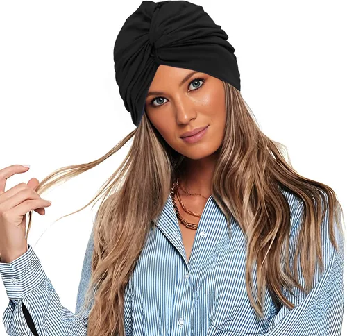 Miniatura 2 de Gorros de baño para mujer, turbante de baño, gorro de natación largo y corto, turbante de poliéster, con forro de látex, plisado, para mujer, gorro