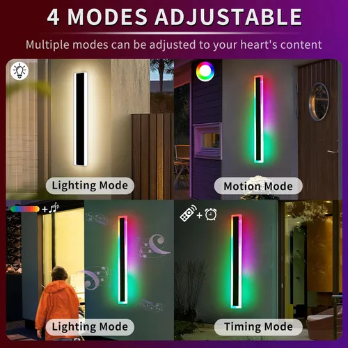 Miniatura 55 de Luz de pared exterior moderna de 47 pulgadas, accesorios de iluminación exterior de acrílico negro de 3000K, montaje en pared, luces de porche