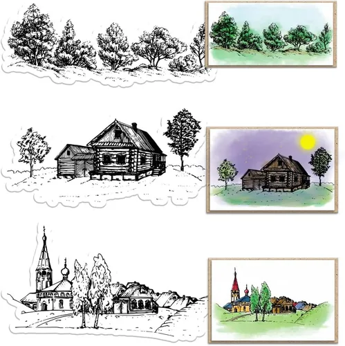 3 sellos transparentes de fondo de árboles para hacer tarjetas y diario, sellos de silicona para casas del bosque, sellos de goma para álbumes de