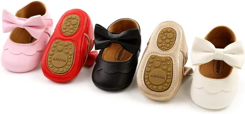 Miniatura 3 de Zapatos planos Mary Jane para bebés y niñas con lazo y flores, vestido de princesa, para boda, zapatos de ballet antideslizantes para niños pequeños
