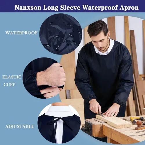 Miniatura 4 de Nanxson Delantal impermeable manga larga Smock Overoles delantal de trabajo para lavar platos, trabajo de laboratorio, aseo de perros, limpieza Azul