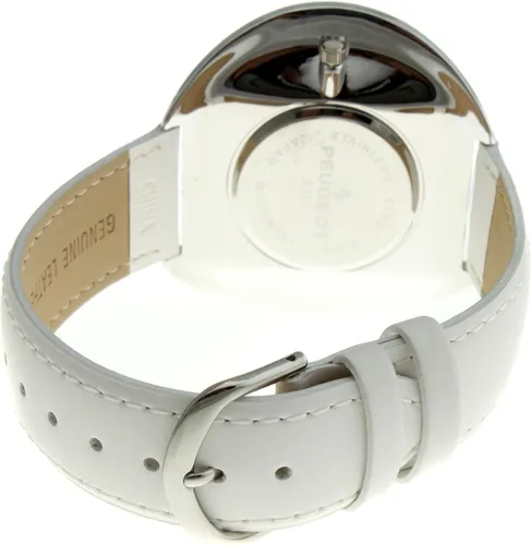 Miniatura 2 de Peugeot Couture - Reloj de pulsera con cristales acentuados con caja curvada y correa de piel blanca