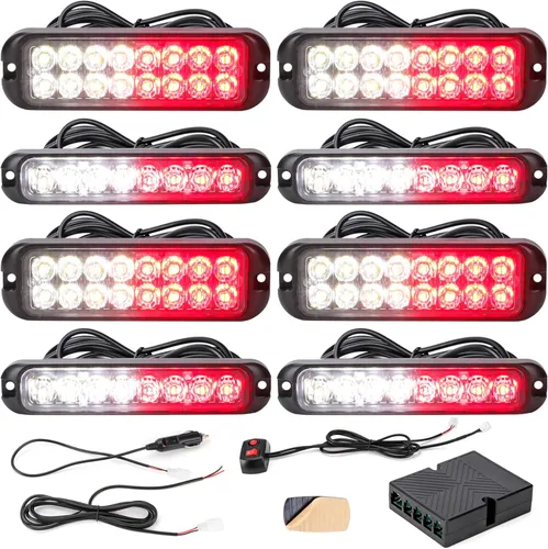 Miniatura 11 de Kit de 8 luces estroboscópicas LED ámbar y blancas de 8 LED y 16 LED, función de sincronización, ultra delgadas, luz de emergencia, advertencia