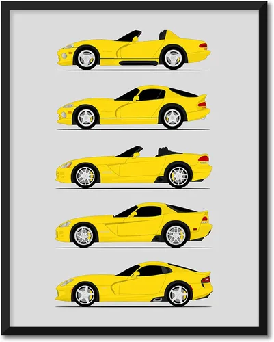 Miniatura 8 de Custom Car Posters Póster hecho a mano compatible con Dodge Viper Generations e impresión de Viper R/T GTS SRT10, color rojo con rayas blancas, 3.