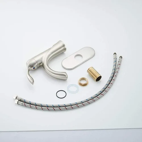 Miniatura 9 de BWE Grifo de baño, grifo de fregadero de níquel cepillado con 1 orificio con drenaje desplegable y líneas de suministro para uso doméstico