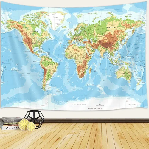 Miniatura 10 de JAWO Tapiz de mapa del mundo, mapa del mundo con países y ciudades principales, tapices de pared para niños y estudiantes, tapiz de mapa mundial