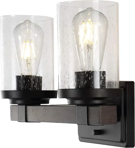 Miniatura 8 de JONATHAN Y Lámpara de tocador LED de bronce aceitado de 4.5 pulgadas, aplique rústico de granja, pantalla de vidrio sembrado transparente, lámpara