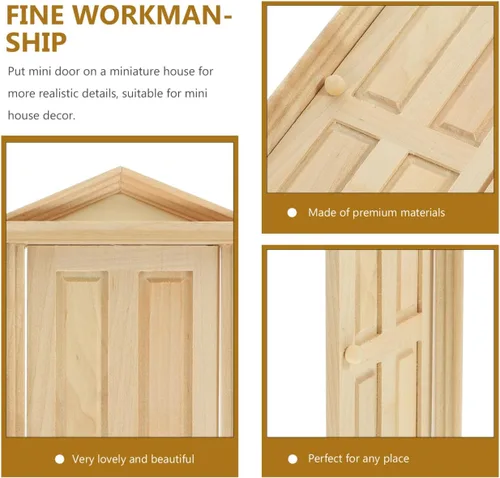 Miniatura 7 de Zerodeko Puerta de casa de muñecas escala 1 12, mini puerta de madera, frente de casa de muñecas escala 1 12, mini madera para muñecas, accesorios