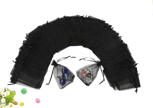 Miniatura 14 de Wudygirl 100 bolsas de organza de 3.9 x 4.7 pulgadas, bolsas de regalo transparentes con cordón, para bodas, fiestas, joyas, perfumes, sobres