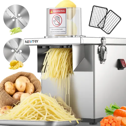 NEWTRY 4 en 1 procesador de verduras comercial eléctrico para vegetales, fruta, rebanador, picador, triturador y cortador de tiras arrugadas, todo