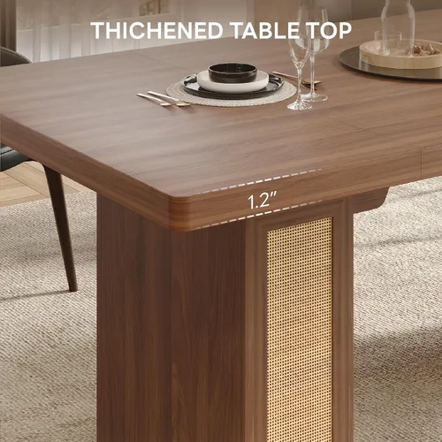 Miniatura 6 de LIKIMIO Mesa de comedor de granja de 78.7 pulgadas para 6-8 personas, parte superior de madera extra gruesa con 2 cajones de almacenamiento Marrón