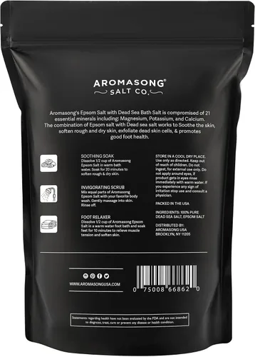 Miniatura 9 de Aromasong Sal de Epsom con sal del mar muerto para remojo, 5 libras a granel, sal de baño 100% pura, remojo para pies y músculos
