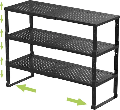 Jojocross Organizador de Cocina Apilable Ajustable Expandible, Estante para Especias, Estantes de Almacenamiento de Despensa de Metal, Estante de 3