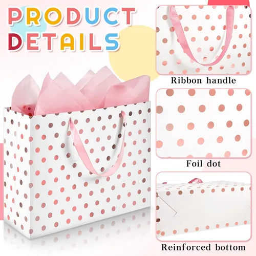 Miniatura 3 de Henoyso 8 bolsas de regalo extra grandes de 16 pulgadas, con puntos metálicos, bolsas de regalo con asas y papel para Navidad, boda, vacaciones