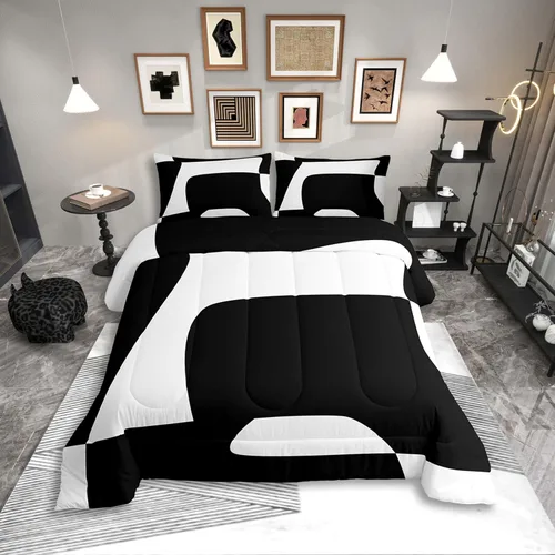 Miniatura 19 de Erosebridal Edredón Cuadrado para Niños y Niñas, Juego de Ropa de Cama Negro y Gris Blanco Azul Marino, Juego de Edredón Geométrico Completo
