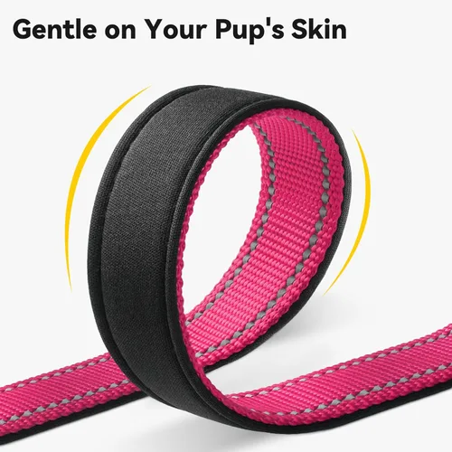 Miniatura 5 de Joytale Collares para perros personalizados, collar de nailon reflectante con placa de nombre grabada, personalizado para perros grandes, rosa Rosa