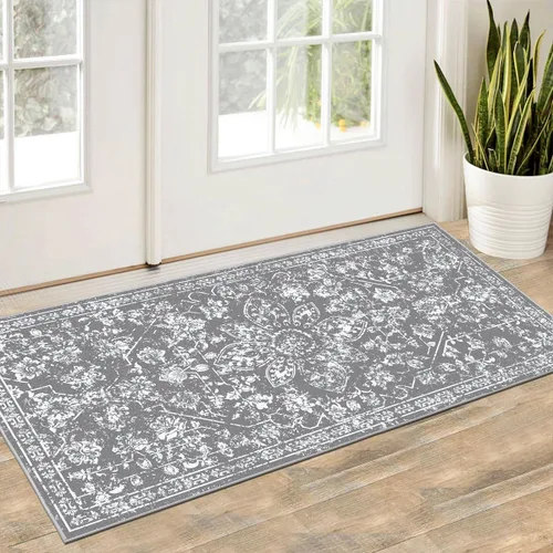 Miniatura 39 de Pauwer Alfombra vintage de flores 2 x 3 pulgadas, estilo envejecido, antideslizante, de pelo bajo, tapete para entrada, interior, pequeña, retro