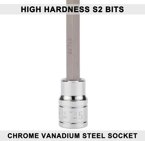 Miniatura 2 de Mayouko Juego de 12 Dados de Puntas Torx Extra Largos de 3/8" Drive, T10-T60, 5.9" de Longitud, CR-V, Acero S2, Juego de Dados de Puntas de Estrella