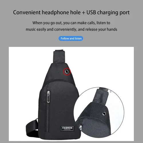 Miniatura 4 de Pequeña bolsa cruzada para el pecho, bolso con correa, mochila de senderismo para hombres y mujeres con agujero para auriculares