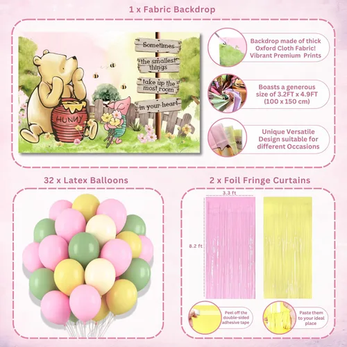 Miniatura 5 de Decoración de Baby Shower Winnie en Rosa – Globos de Winnie the Pooh, Telón de Fondo, Bandera de Bienvenida al Bebé, Mantel, Adornos para Pastel