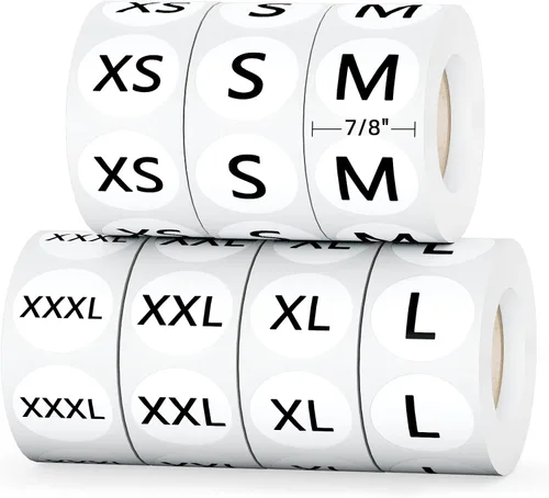 3500 PCS Etiquetas adhesivas de tamaño para ropa, etiquetas redondas autoadhesivas de 7/8" de tamaño para ropa, camisetas, venta al por menor, 7